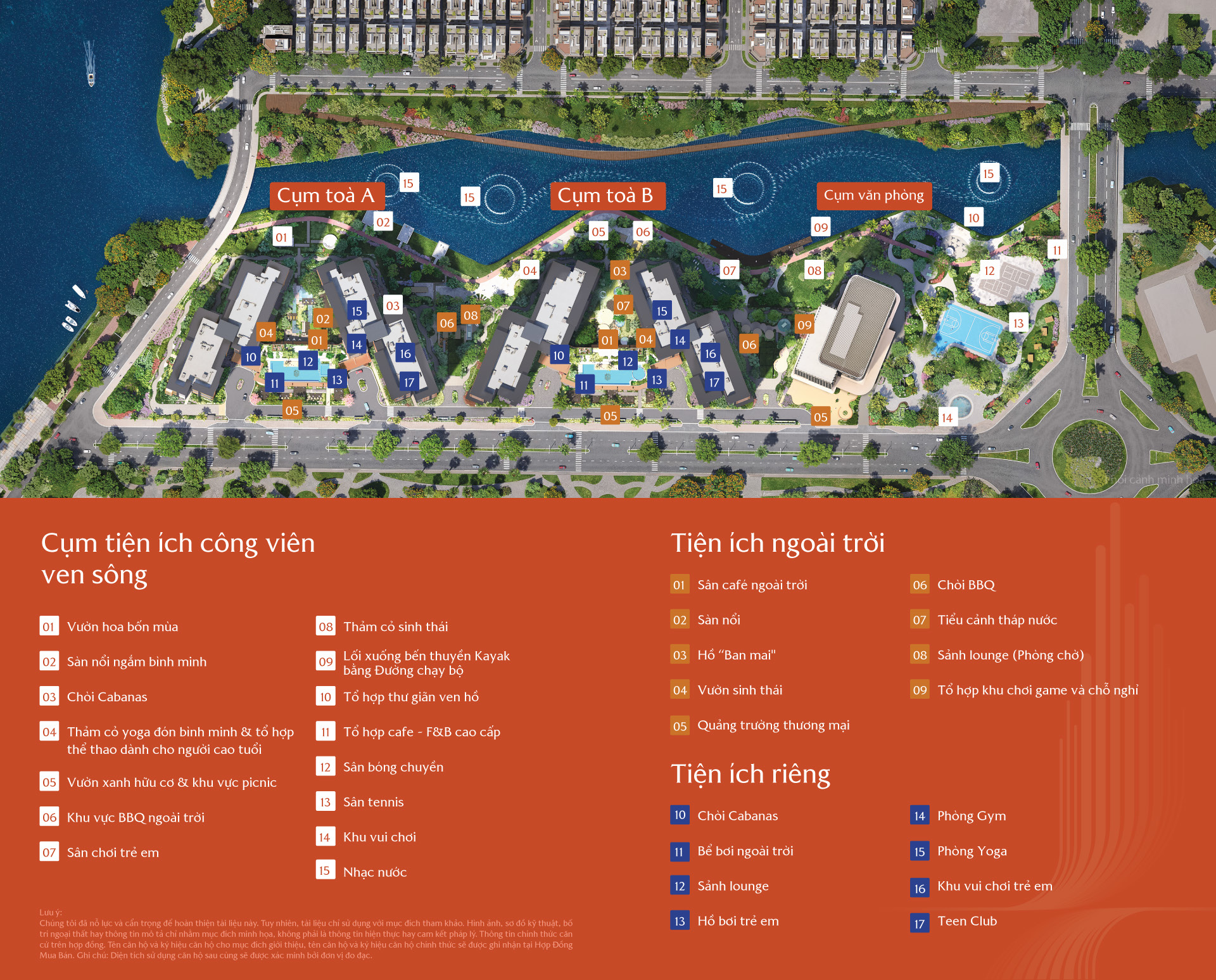 Mặt bằng tiện &iacute;ch của 2 cụm t&ograve;a A, B Masteri Park Place dự &aacute;n khu đ&ocirc; thị The Global City, thiết kế h&igrave;nh chữ V c&oacute; hồ bơi ở giữa 2 t&ograve;a mỗi cụm.